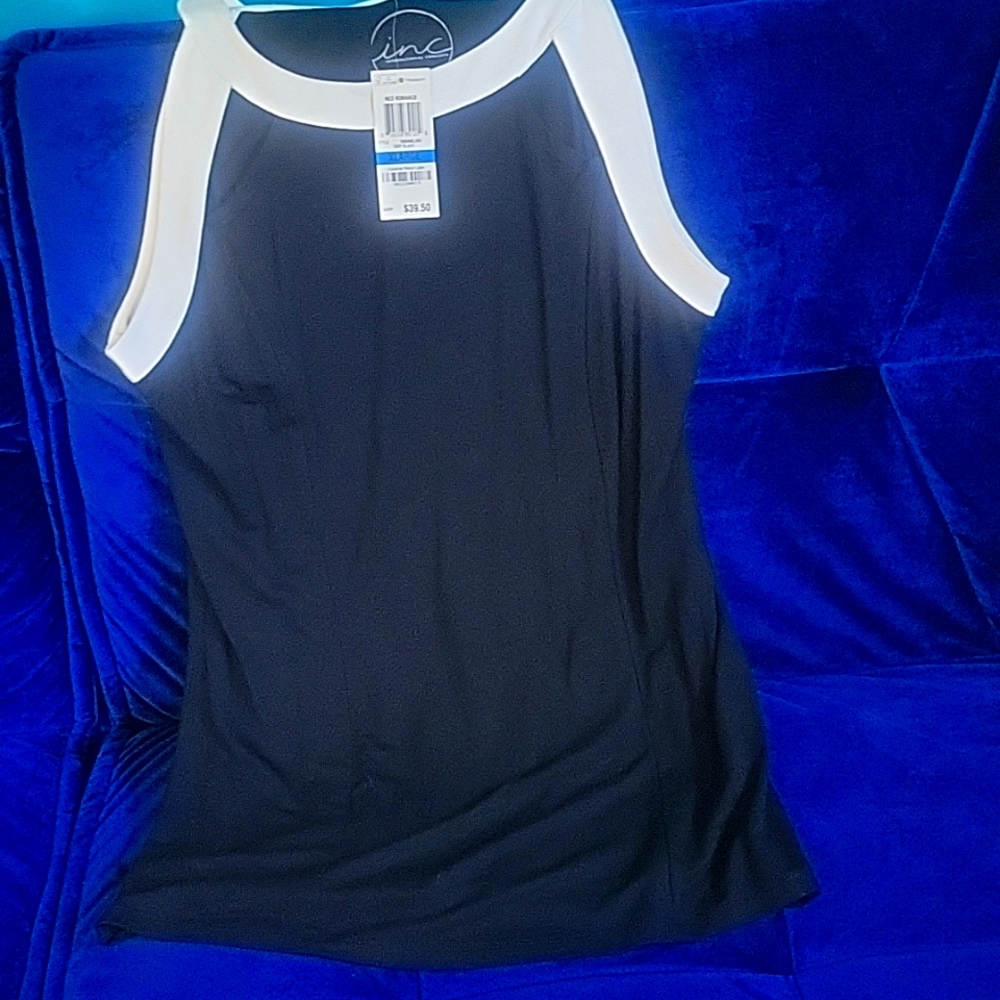 NWT INC black and white tank top with cut outs size XL